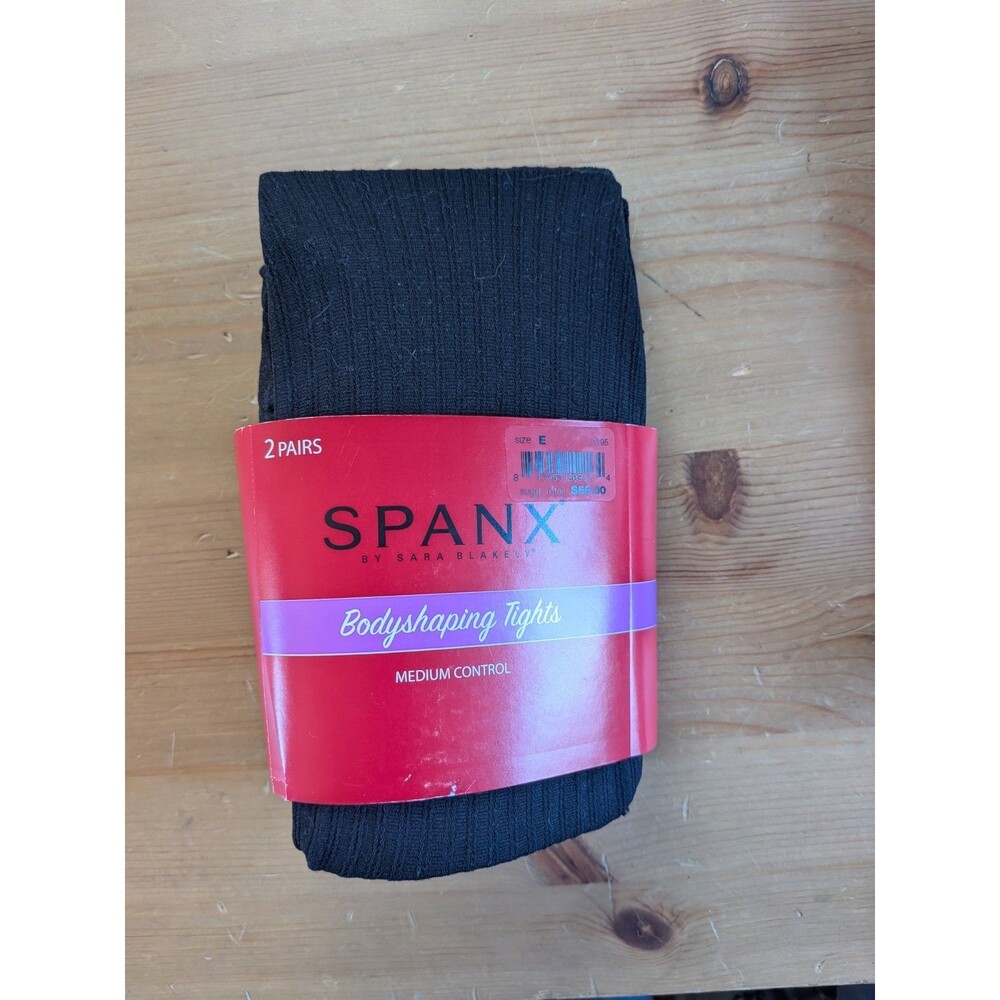 Spanx Bodyshaping Tights 2 Pairs Black Medium Control Size E Textured Ribbed